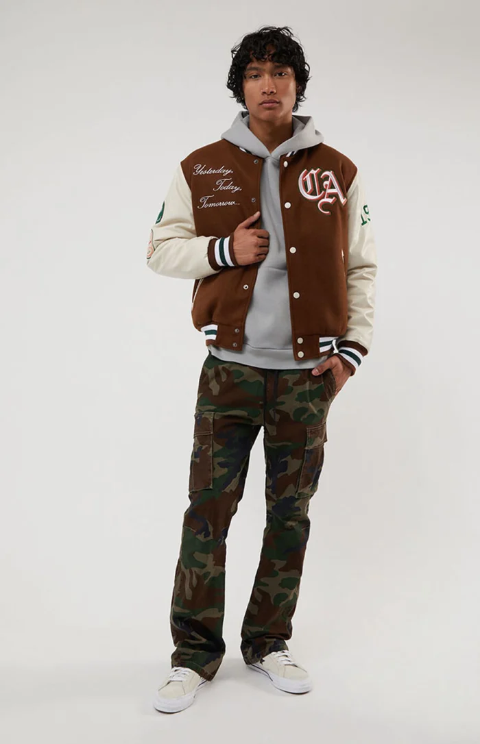 PacSun Paradise Varsity Jacket with contrasting jeans