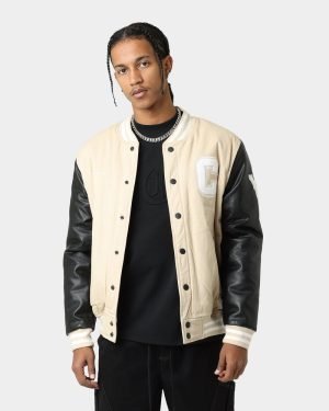 MVP Varsity Jacket for Men in Stone and Black - The Jacket Place