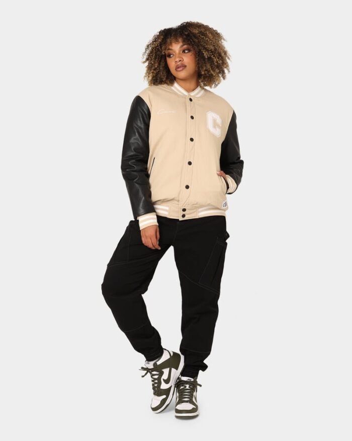 Elevate your style in Women's MVP Varsity Jacket In Stone/Black