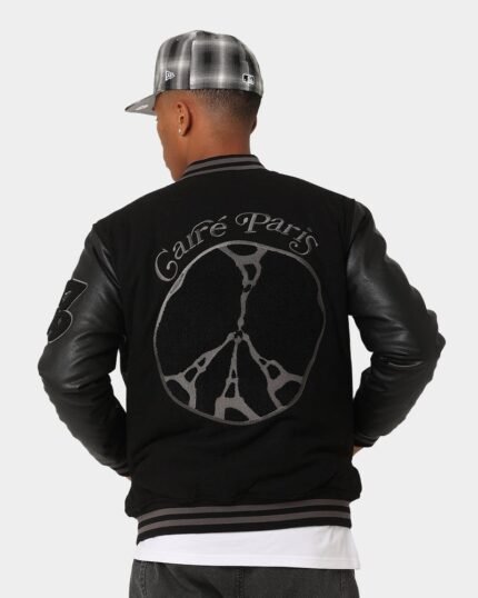 Peace Varsity Jacket In Black