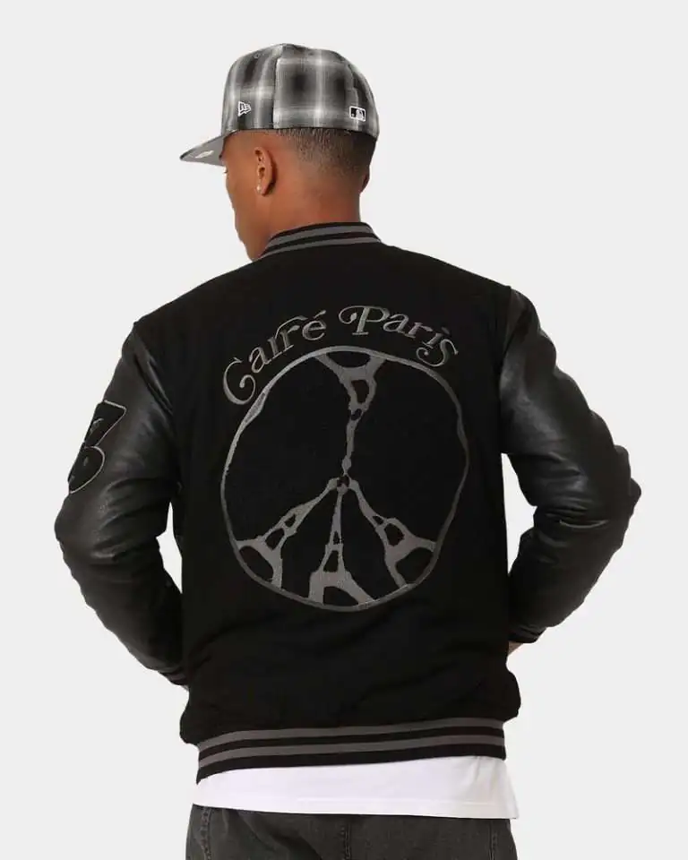 Peace Varsity Jacket In Black