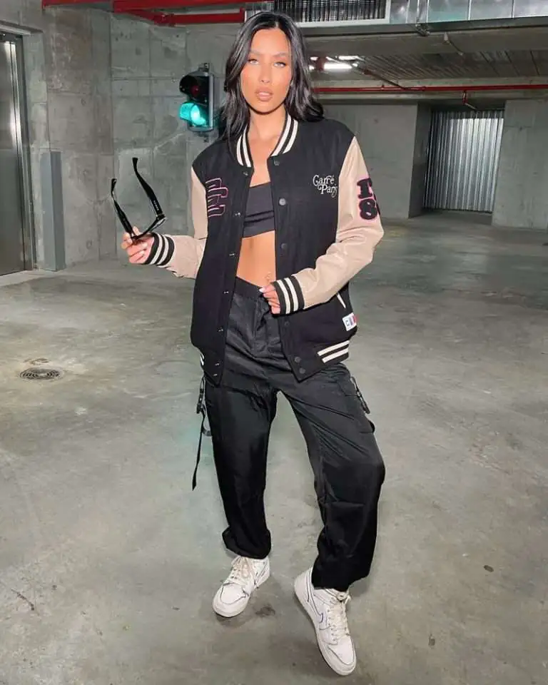 Women's Peace Varsity Jacket In Black/Stone