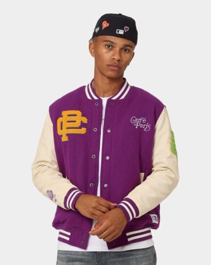 Peace Varsity Jacket In Purple