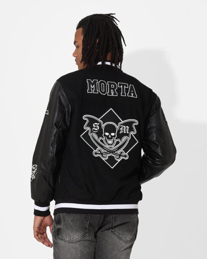 Sleek and Cool Men's Graveyard Varsity Jacket Black/White