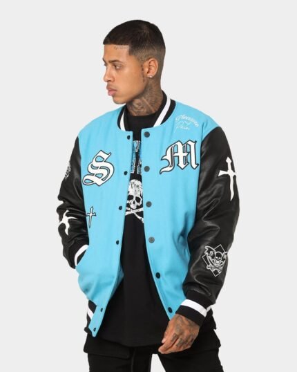 Men's Graveyard Varsity Jacket in Cyan