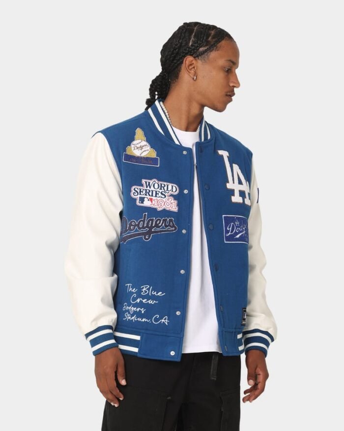 Classic Mens Los Angeles Dodgers Multi Hit Varsity Jacket Royal