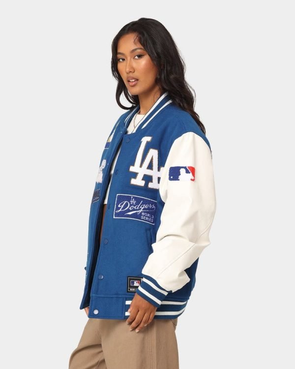Womens Los Angeles Dodgers Multi Hit Varsity Leather Jacket