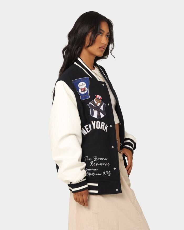 Black New York Yankees Varsity Jacket for Women - The Jacket Place