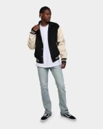 Best Collared Varsity Jacket for Men in Black and Creme Combo