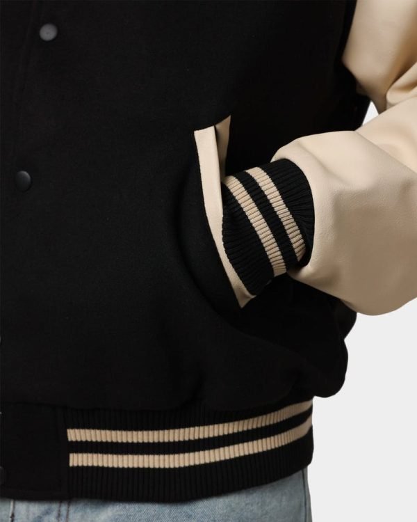 Ribbed Cuffs of Collared Varsity Jacket for Men