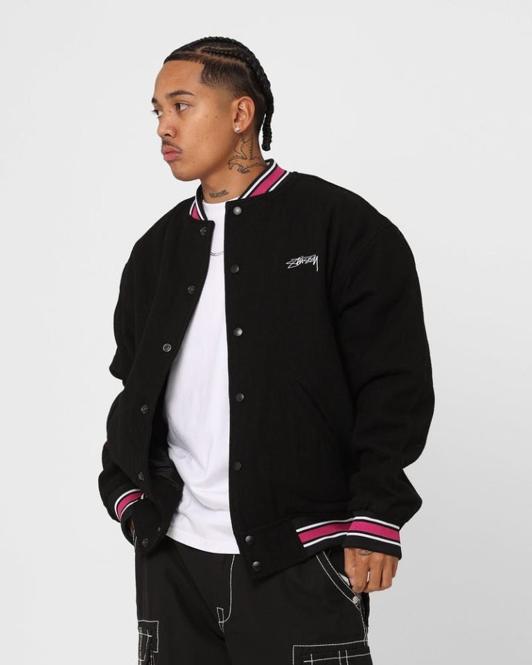 Wool Blend Varsity Jacket In Black for Men - The Jacket Place