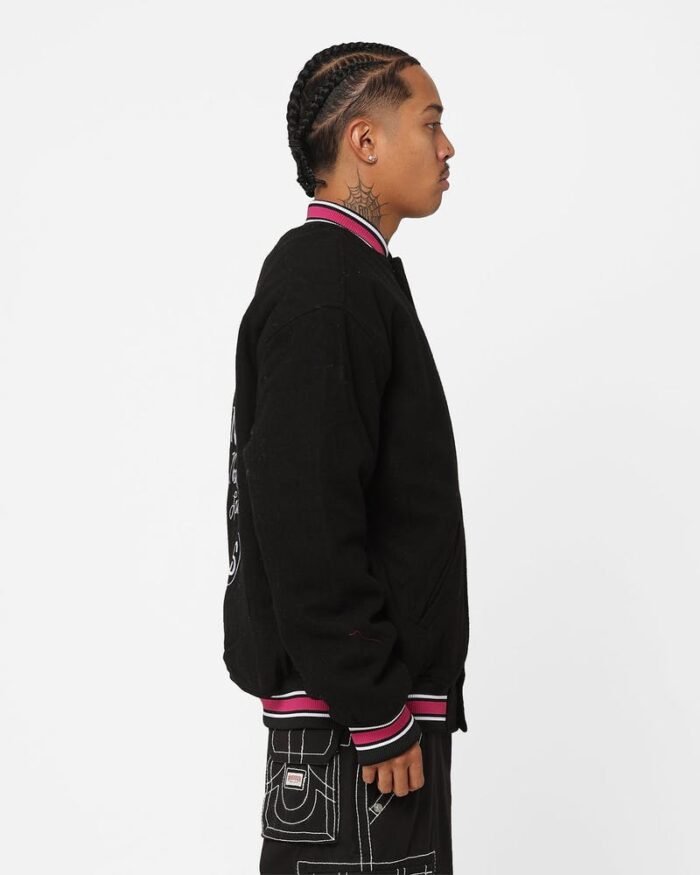 Mens Wool Blend Varsity Jacket In Black