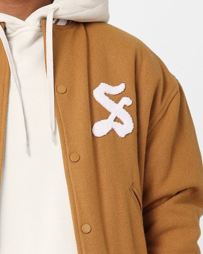 Mens Stussy Collared Varsity Jacket Khaki - The Jacket Place