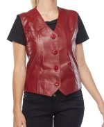 Emily Genuine Leather Vest in Red Color for Women