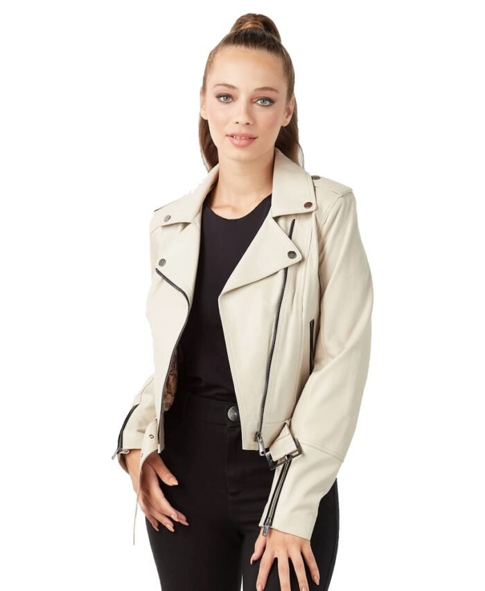 Buy Beige Leather Biker Jacket for Women - The Jacket Place