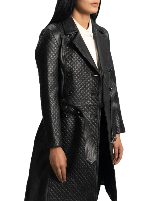 Sweet Susan Leather Trench Coat in Black Color