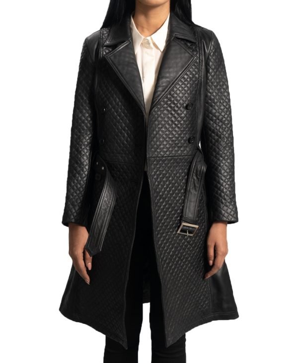 Sweet Susan Black Leather Trench Coat for Women