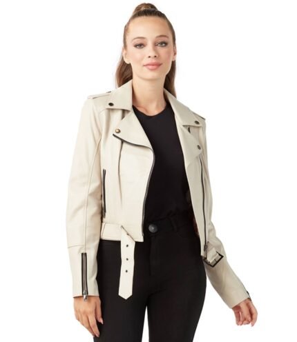 Buy Beige Women's Leather Biker Jacket