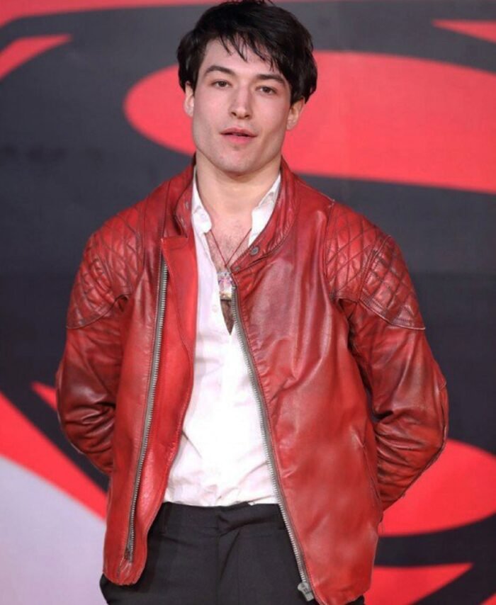 Celebrity Ezra Miller Leather Jacket in Red for Men