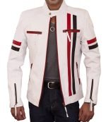 Zenith White Racer Leather Jacket for Men