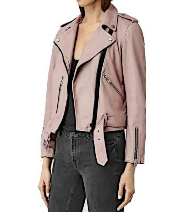 Stylish Goldberg Pink Leather Jacket for Women