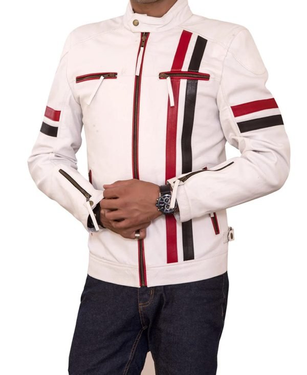 Buy Zenith White Racer Leather Jacket for Men