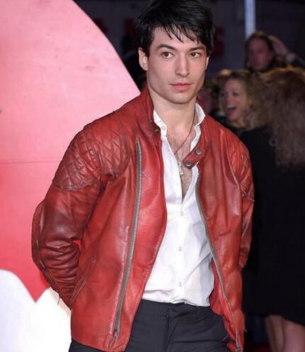 Buy Ezra Miller Red Leather Jacket for Men