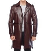 Buy Charlie Maroon Leather Topcoat for Men