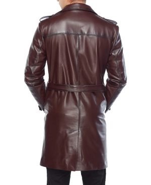 Shop Charlie Leather Topcoat in Maroon Color