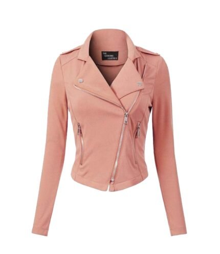 Pink Leather Biker Jacket for Women