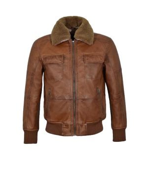 Aviator Shearling Bomber Jacket in Brown Color