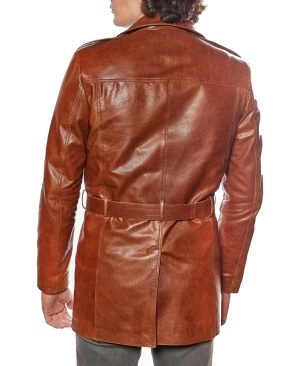 Genuine Leather Tobacco Men Trench Coat on Sale
