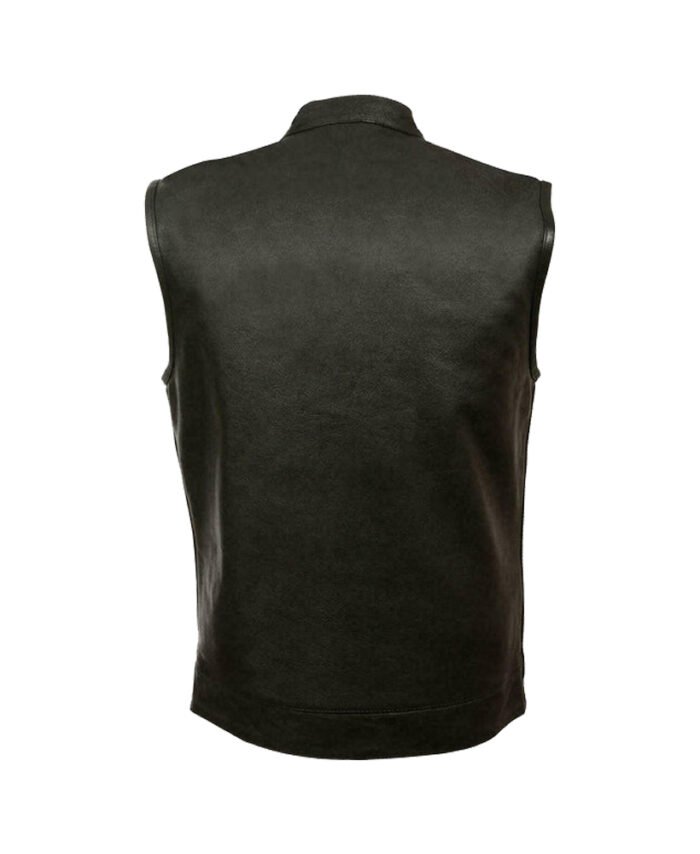 Soa Concealed Biker Real Leather Vest in Black