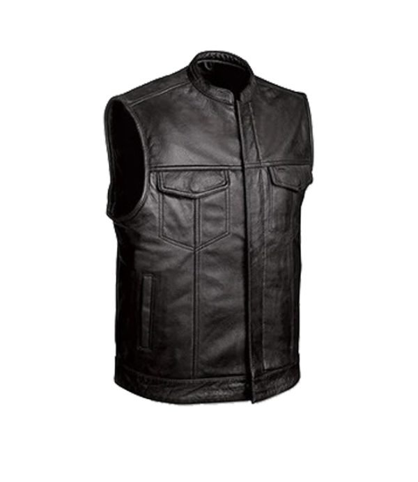 Buy Soa Concealed Biker Real Leather Vest in Black