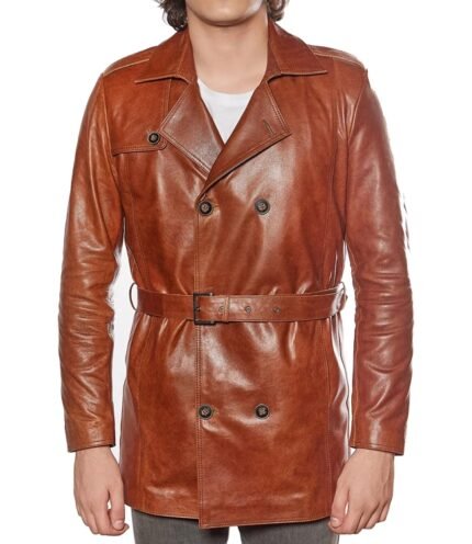 Buy Genuine Leather Tobacco Men Trench Coat