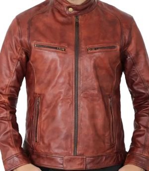 Buy Idaho Men's Brown Leather Moto Jacket from The Jacket Place