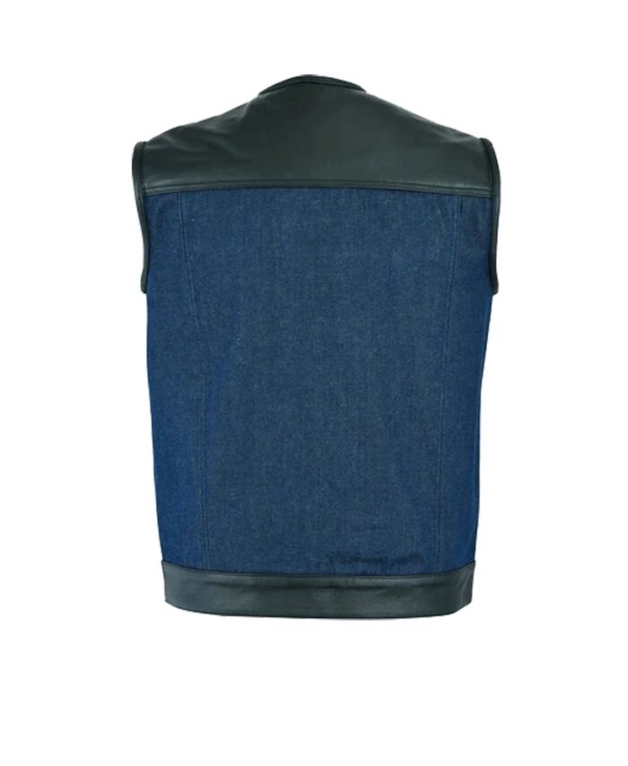 Buy Leather and Denim Combo Blue Vest for Men