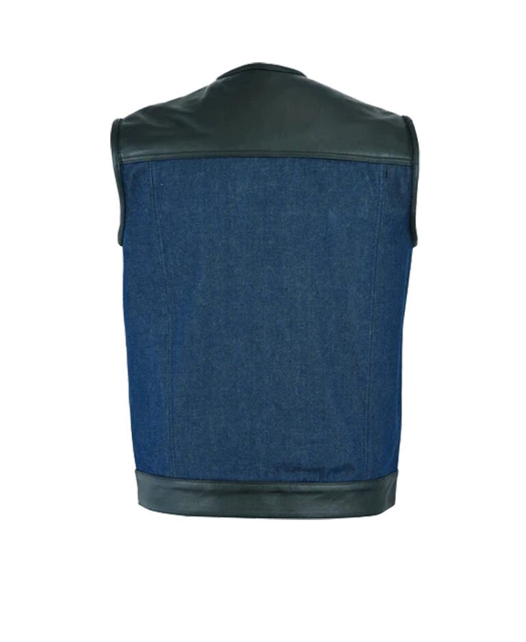 Buy Leather and Denim Combo Blue Vest for Men