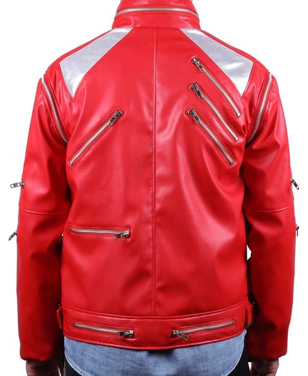 Beat it Metal Zipper Leather Jacket Red Color