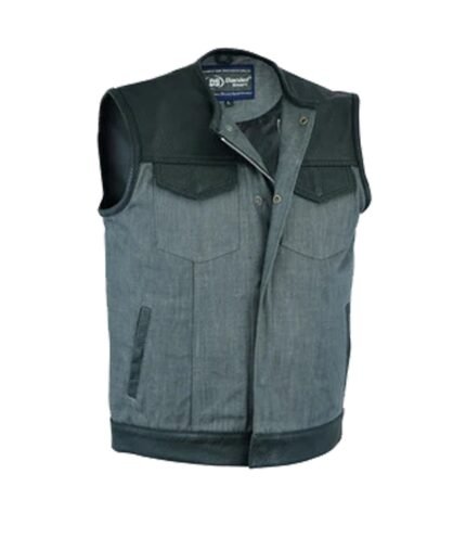 Buy Men's Leather and Denim Combo Ash Grey Vest