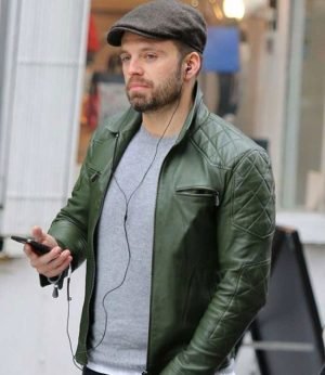 Sebastian Stan Quilted Military Jacket Green Colour