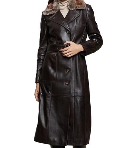 Black Leather Long Coat for Women