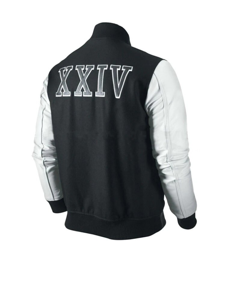 Black KOBE Destroyer White Sleeve Varsity Jacket for Men