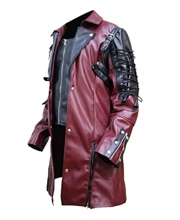 Punk Gothic Poison Maroon Leather Trench Coat