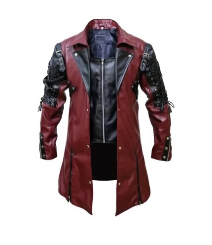 Buy Punk Gothic Poison Leather Coat Maroon and Black