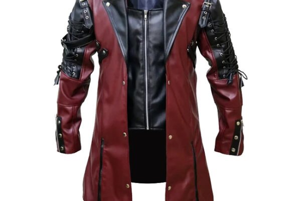 Buy Punk Gothic Poison Leather Coat Maroon and Black