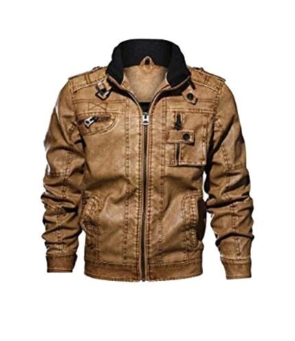 Men Cafe Racer Motorcycle Brown Leather Jacket