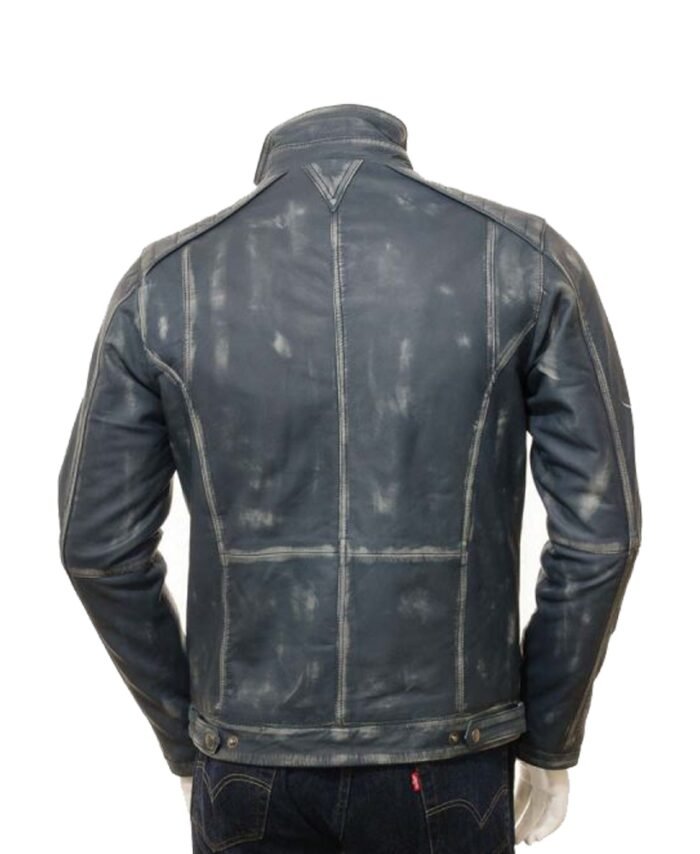 Purchase Cafe Racer Blue Waxed Leather Jacket for Men