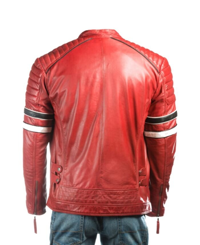 Buy Red Racing Biker Style Leather Jacket for Men