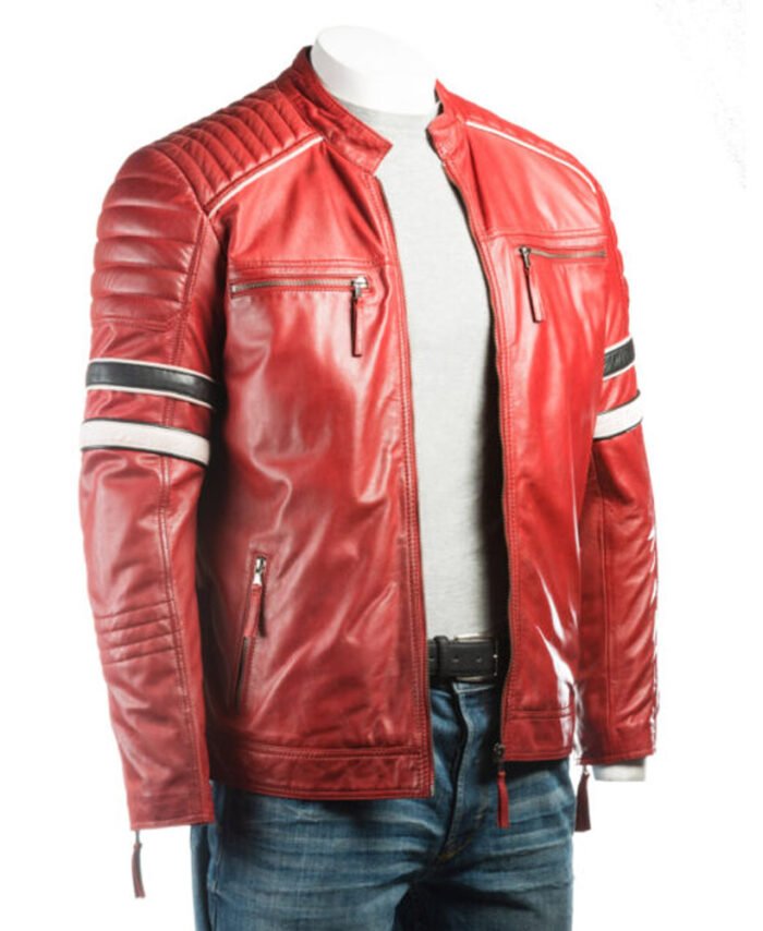 Buy Racing Biker Style Leather Jacket for Men Red Shade